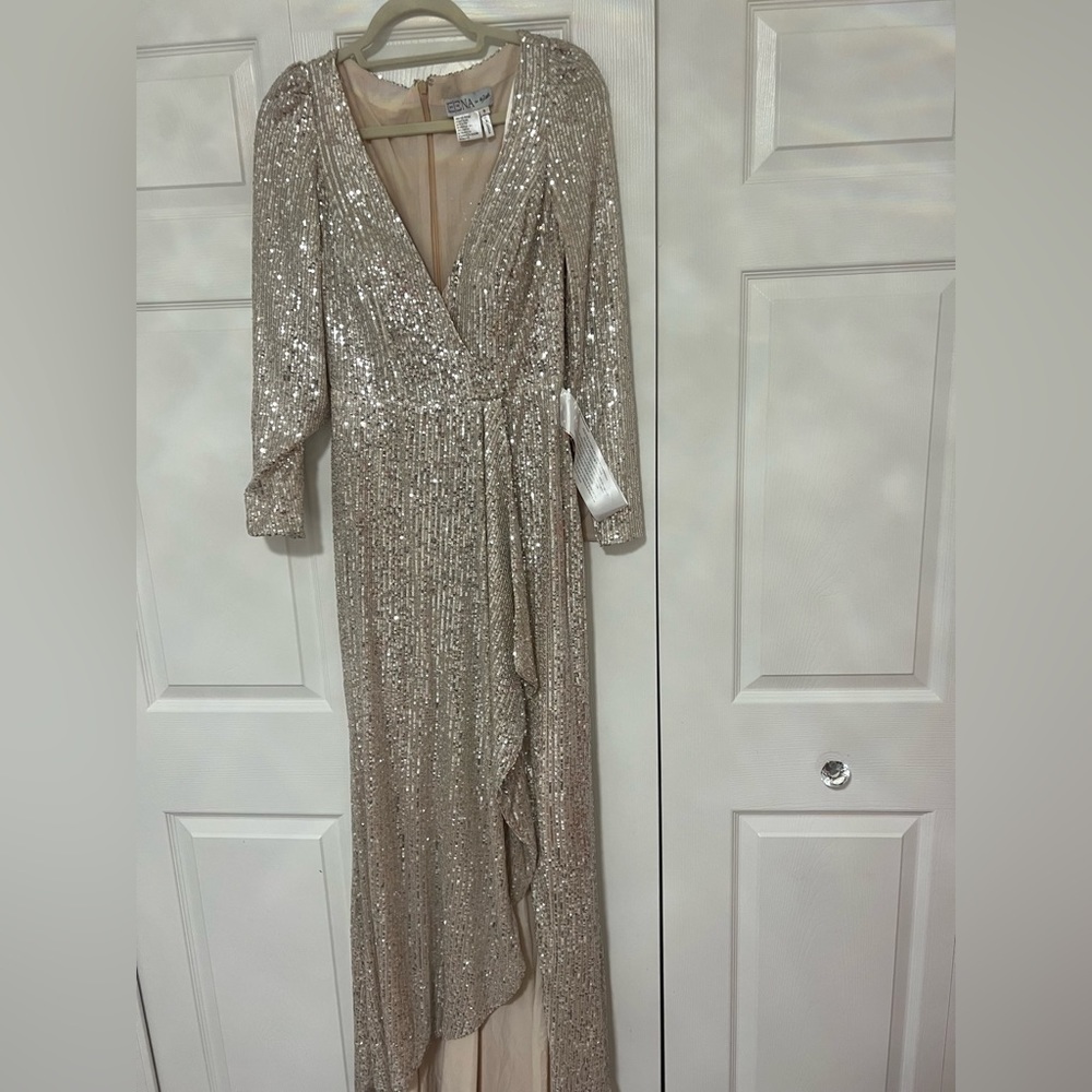 Ileana for Mcduggal champagne sequin gown NWT